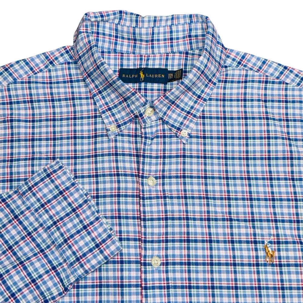 Polo Ralph Lauren Shirt Oxford Flesh Pony Button Down Plaid Mens Sz 2XL XXL